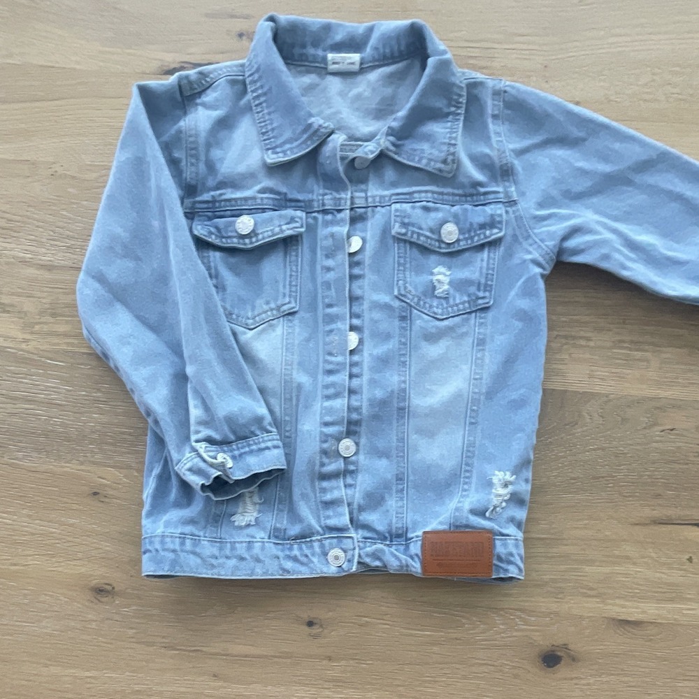 NAKETANO Girls Light Blue Denim Jacket Size 130 Mickey Mouse‎ Patch Disney
